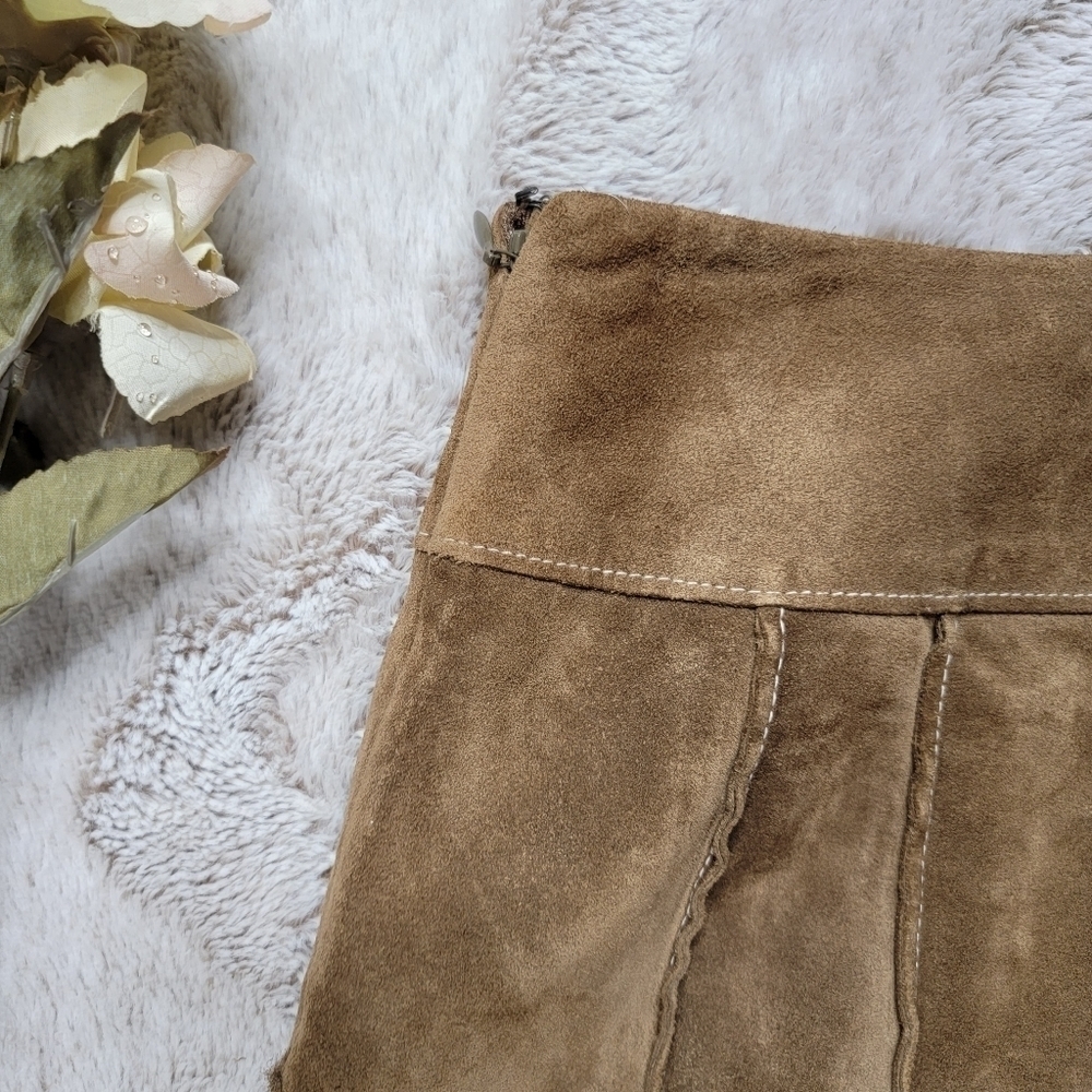 Vtg Ann‎ Taylor Petites 100% Leather Shell Tan A Line Skirt Size 2P - Picture 6 of 11